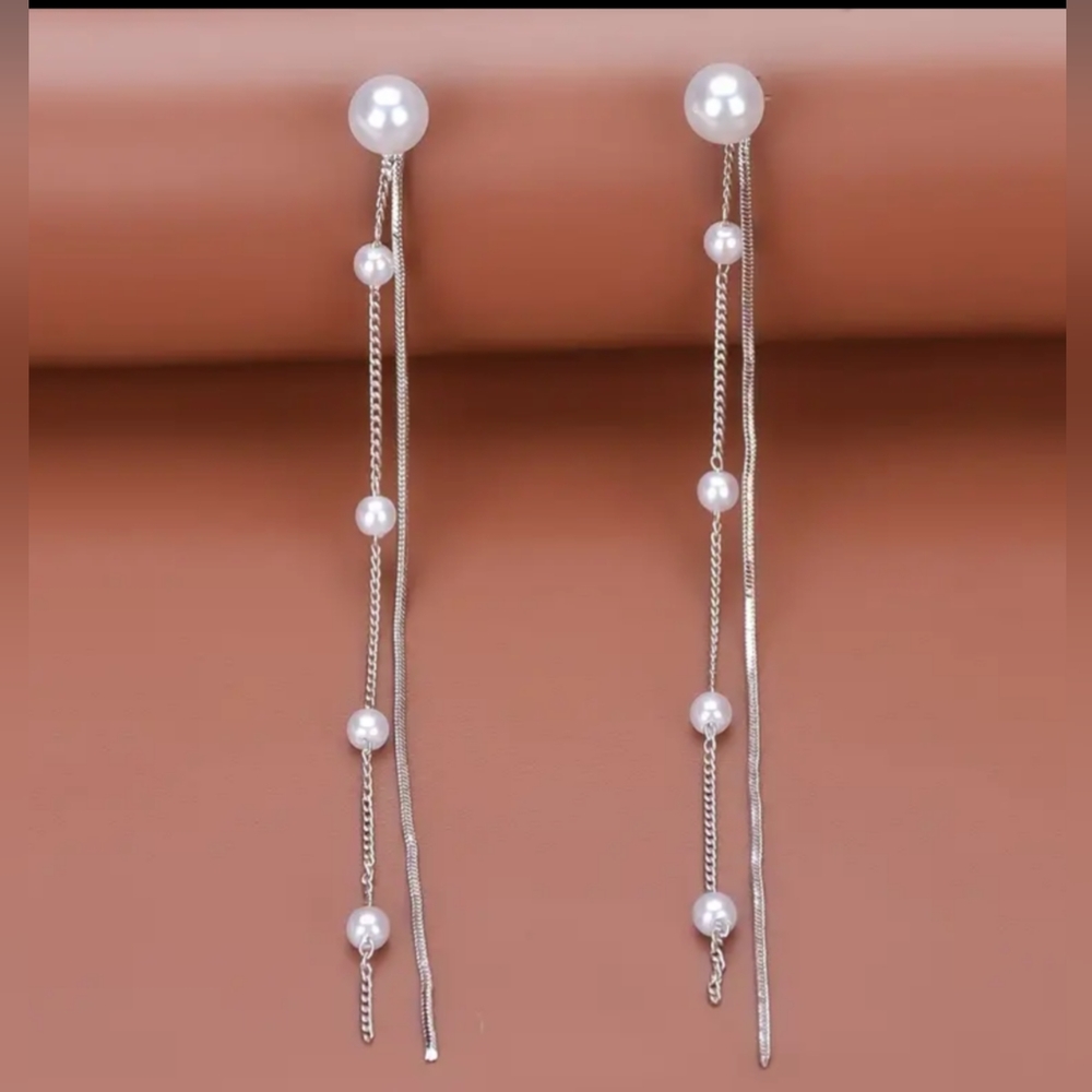 Dangling Pearls and Sterling Silver Earrings